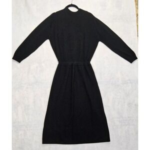 Vtg Sweater Dress 50s 60s S 8 James Kenrob Pebblecrepe Black‎ Knit Midi A-Line